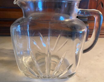 1950s Federal Glass Sunburst Pitcher -- Mid Century Clear Glass -- Sunrise Star Base