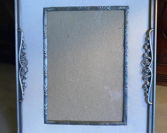 Vintage Burnes of Boston Rose Picture Frame -- Silver Tone Ornate 5x7 Frame
