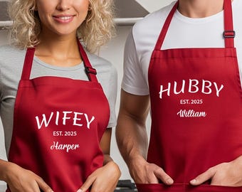 Personable Couple Aprons for Husband Wife, Customized Matching Apron for Newly Married, Wedding Gift for Bride Groom, Anniversary Gift