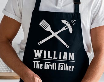 Personalized Cooking Apron for Dad, Custom Grilling Gift for Husband, Christmas Apron Gift for Him, Customizable Men Apron for Step Dad