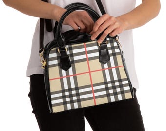 Bolso de hombro clásico a cuadros beige / Monedero a cuadros escoceses
