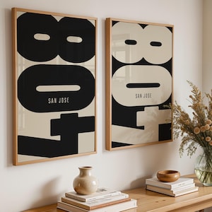San Jose 408 Ontario Area Code Print Set, Minimalist Typography Poster