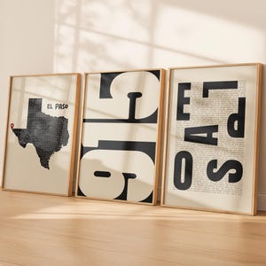 El Paso Wall Art Set of 3 | Texas Map Print | 915 Area Code | Typography Poster