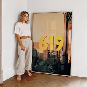 San Diego 619 Area Code Poster Photography Print - Bold Retro Typography