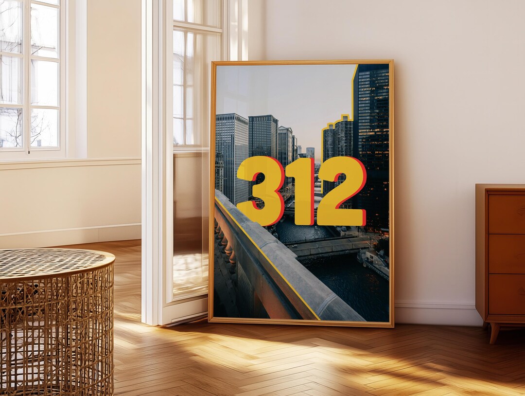Chicago 312 Area Code Poster Photography Print - Bold Retro Typography ...