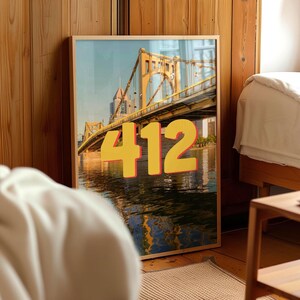 Pittsburgh 412 Area Code Poster Photography Print - Bold Retro Typography