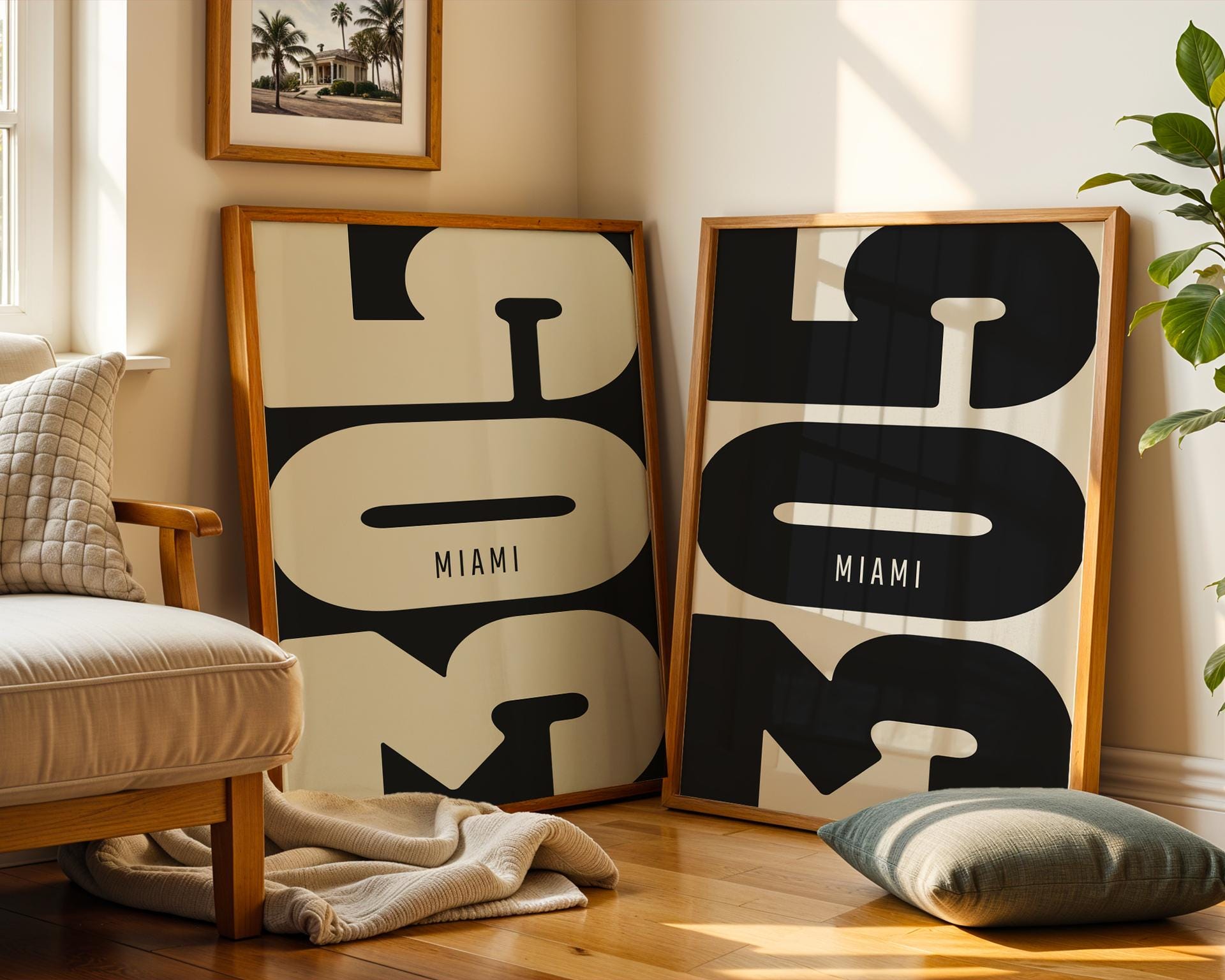 Miami 305 Area Code Poster Set, Minimalist Black Beige Wall Art - Etsy