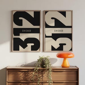 Chicago 312 Area Code Print Set, Minimalist Wall Art
