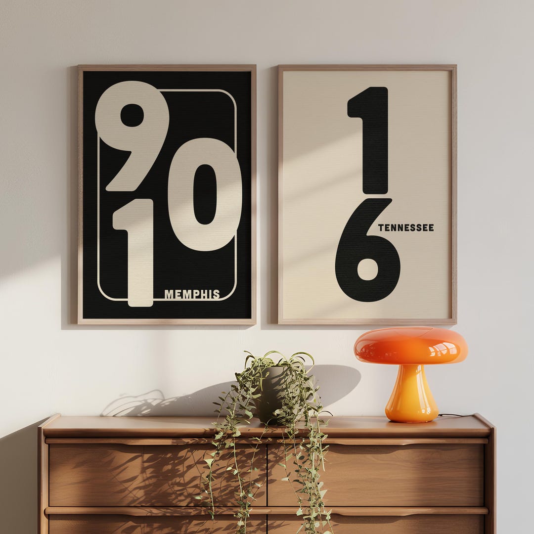 Memphis 901 Area Code - Florida State Number 16 Poster Set - Black and ...