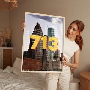 Houston 713 Area Code Poster Photo Print - Bold Retro Typography