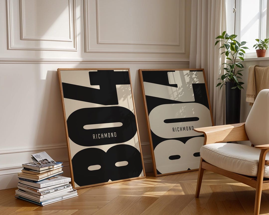 Richmond 804 Virginia Area Code Print Set, Minimalist Typography Poster ...
