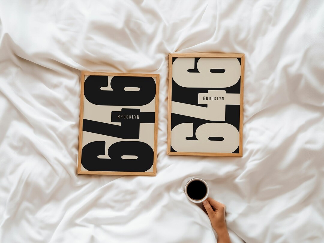 Brooklyn 646 New York Area Code Print Set, Minimalist Typography Poster ...