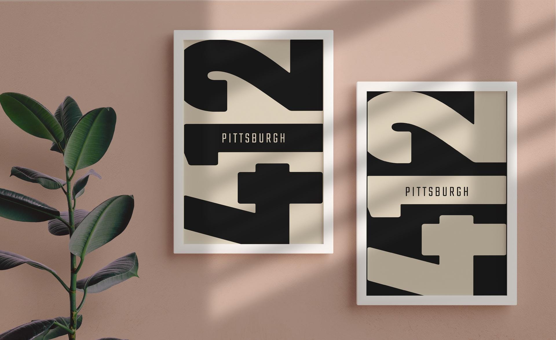 Pittsburgh 412 Area Code Poster Set, Minimalist Black & Beige Prints - Etsy
