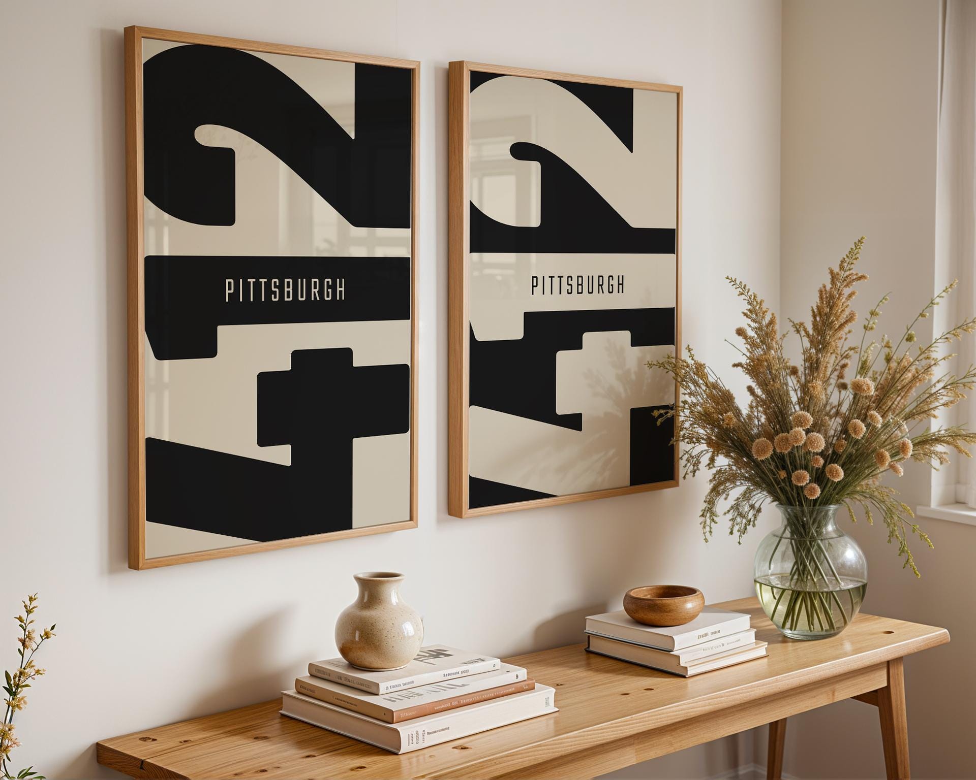 Pittsburgh 412 Area Code Poster Set, Minimalist Black & Beige Prints - Etsy