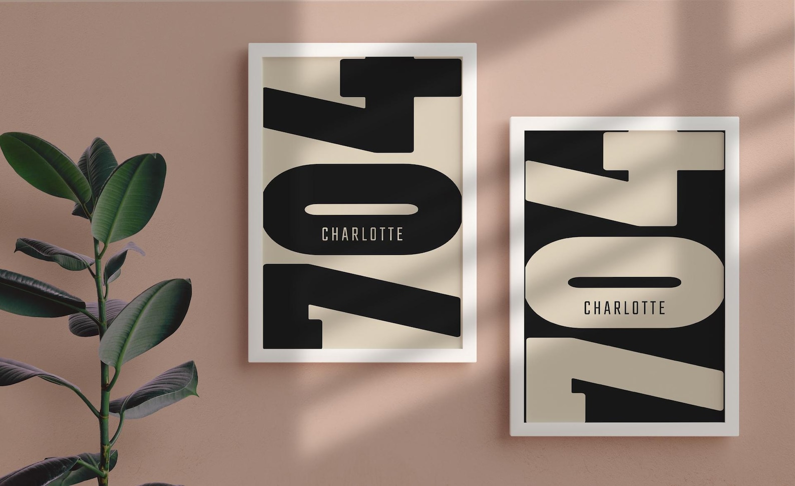 Charlotte North-carolina 704 Area Code Poster Set, Minimalist ...