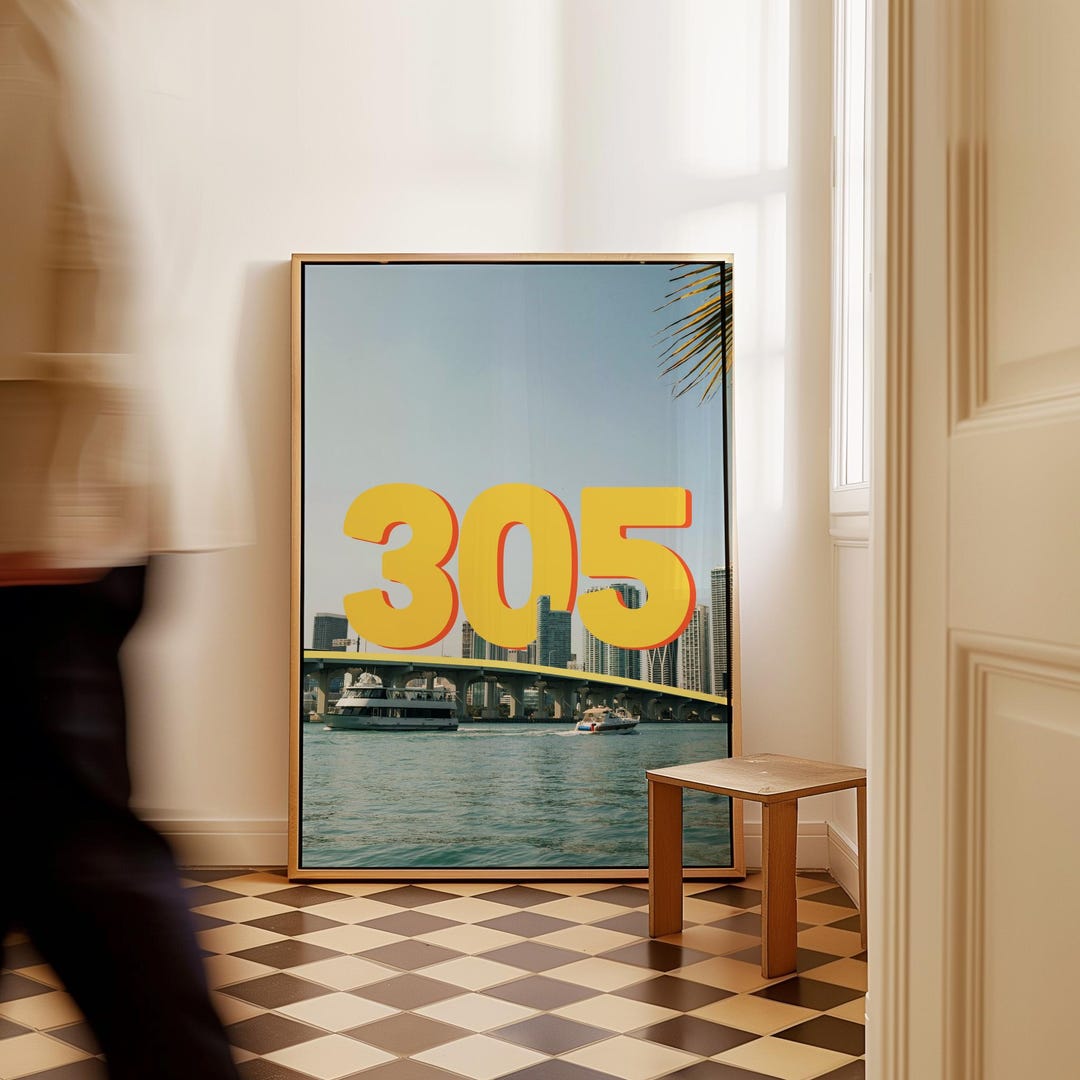 Miami 305 Area Code Poster Photography Print - Bold Retro Typography - Etsy