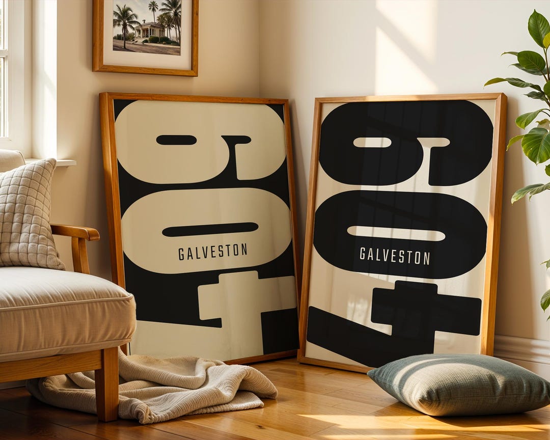 Galveston 409 Area Code Poster Set, Minimalist Typography Wall Art - Etsy