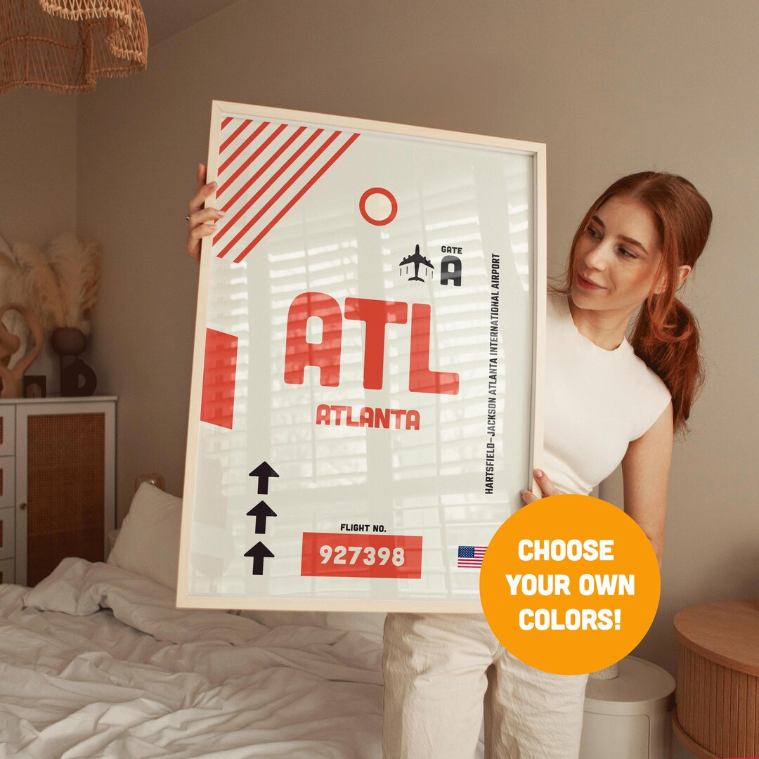 ATL Airport Code Print Customisable - Custom Atlanta Color Wall Art - Etsy
