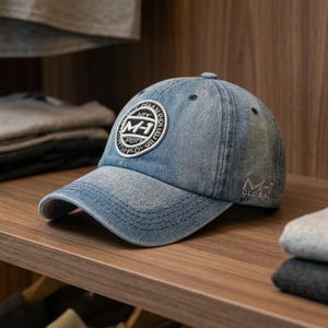 Mixed Martial Arts Fighter Cap, Denim Blue Combat Sports Dad Hat, Embroidered Round Patch Baseball Hat, Vintage Distressed Athletic Cap