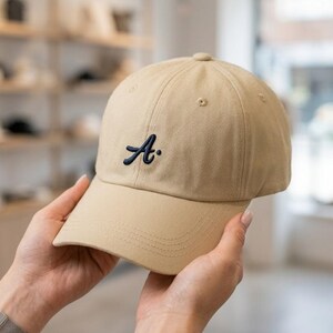Gorra de béisbol beige con la letra A, gorra de papá con inicial bordada, gorra color canela con alfabeto personalizado, gorra de estética neutra, gorra minimalista con monograma