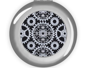 Steampunk Gear Mandala Compact Travel Mirror | Pocket Mirror