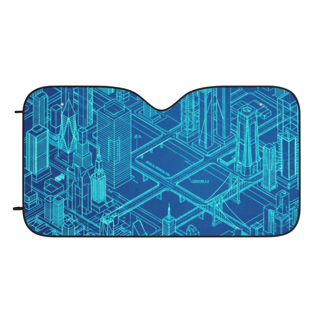 Neon Blueprint City Car Sun Shades | Blue Urban Skyline Windshield ...