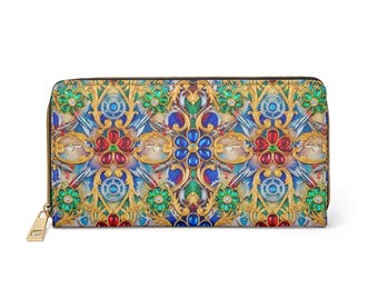 Victorian Jewel Mosaic Zipper Wallet | Colorful Ornate Pattern