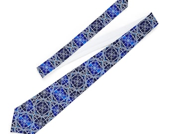 Blue Geometric Mandala Necktie | Sacred Geometry Pattern