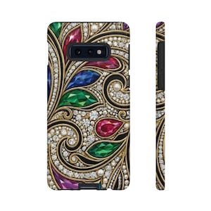 Jeweled Paisley Phone Case | Gemstone Scroll Pattern Tough Case