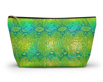 Bolsa para accesorios de piel de serpiente verde azulada
