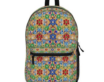 Bohemian Backpack with Antique Embroidered Flowers and Vibrant Boho Print Fabric Amazon.com | Jursccu Floral Embroidery Backpack Purses for  main image 2