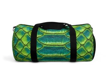 Green Snake Skin Pattern Duffel Bag | Reptile Print Travel Bag