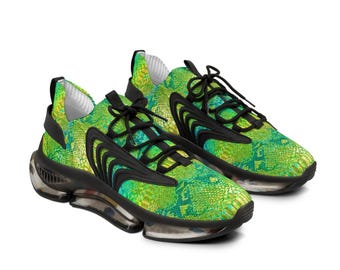 Neon Green Snake Skin Mesh Sneakers | Men's Athletic Shoes