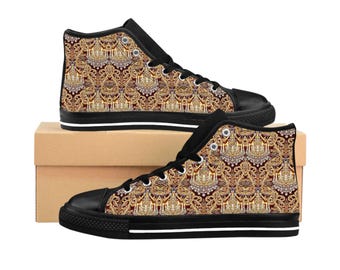 Vintage Baroque Pattern Sneakers | Ornate Gold Damask High Tops