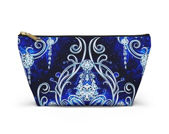 Blue Ornate Filigree Accessory Pouch | T-Bottom Makeup Bag