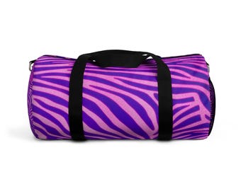 Purple Zebra Print Duffel Bag | Pink Striped Animal Pattern