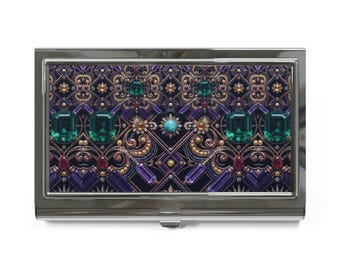 Victorian Jewel Pattern Business Card Holder | Ornate Gemstone Design