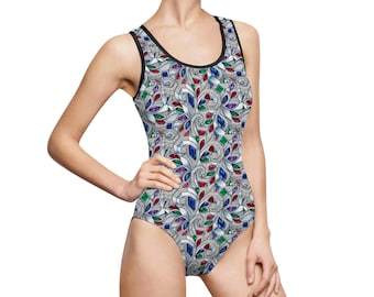 Stained Glass Floral Swimsuit | One-Piece Swimsuit