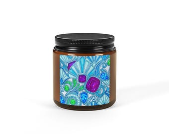 Blue Gemstone Mosaic Candle | Amber Jar Soy Candle