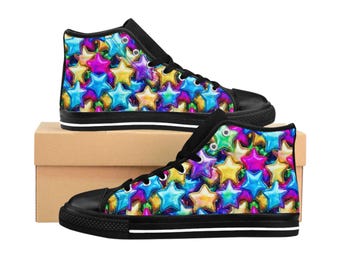 Colorful Metallic Star Pattern Sneakers | High Top Shoes