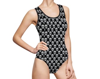 Black Skull Pattern Swimsuit | One-Piece Skull Print