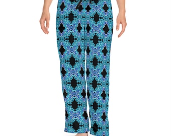 Blue Teal Geometric Pattern Pajama Pants | All Over Print