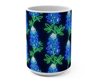 Bluebonnet Floral Mug | Neon Blue Texas Wildflower Pattern