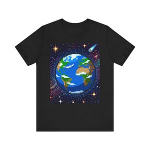 Pixel Earth design T-Shirt | Retro Earth, Stars & Comet
