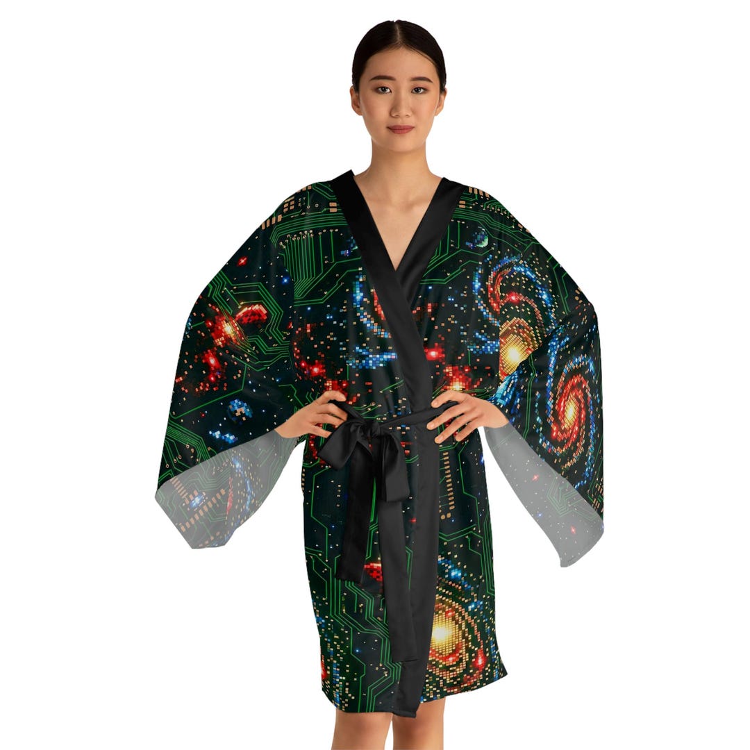 A Space Robe Galaxy Circuit Print Kimono Robe | Space Circuitry Long Sleeve - Etsy