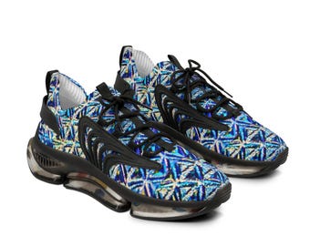 Blue Geometric Mosaic Mesh Sneakers