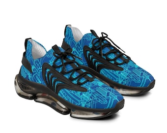 Blueprint Architectural Circuit Pattern Mesh Sneakers | Men's Mesh Sneakers