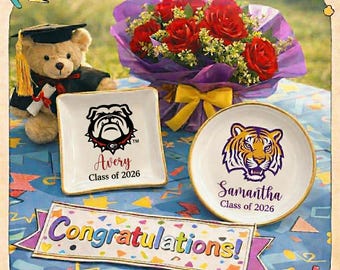 Personalized Jewelry Dish Graduation Gift Class of 2026 Custom Ring Dish College Grad Gift Trinket Dish for Kids Grad Party Favor