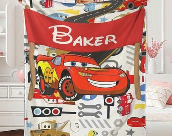 Custom Name Lightning McQueen Blanket, Baby Shower Gift, Disneytrip Cars Blanket, Disneyland Cozy Sherpa Throw, Boy Birthday Home Decor Gift