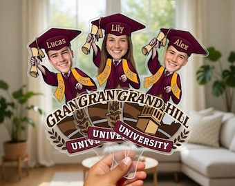 Personalized Acrylic HandHeld Graduation Sign, Custom Photo and Name Graduation Sign,Grad Gift Party Decoration, Custom University Grad Gift